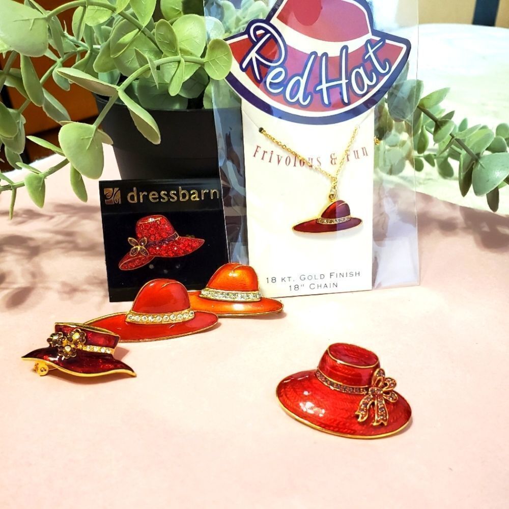 𝅺red Hat Society Brooch & Necklace Bundle
